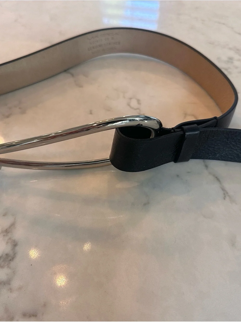 Via Spiga Black Leather Belt with Silver Curved Buckle